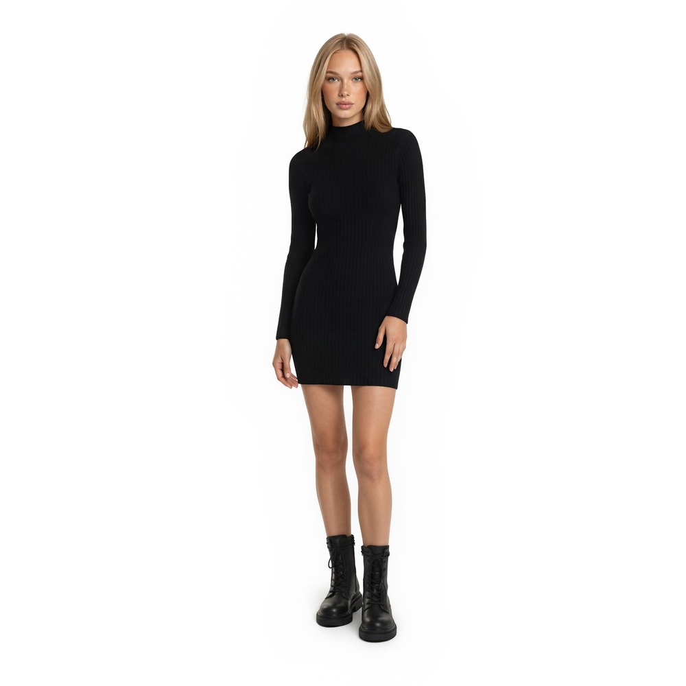 New 525 America Black Sweater Dress Women's Size Medium Ribbed Mini Bodycon
